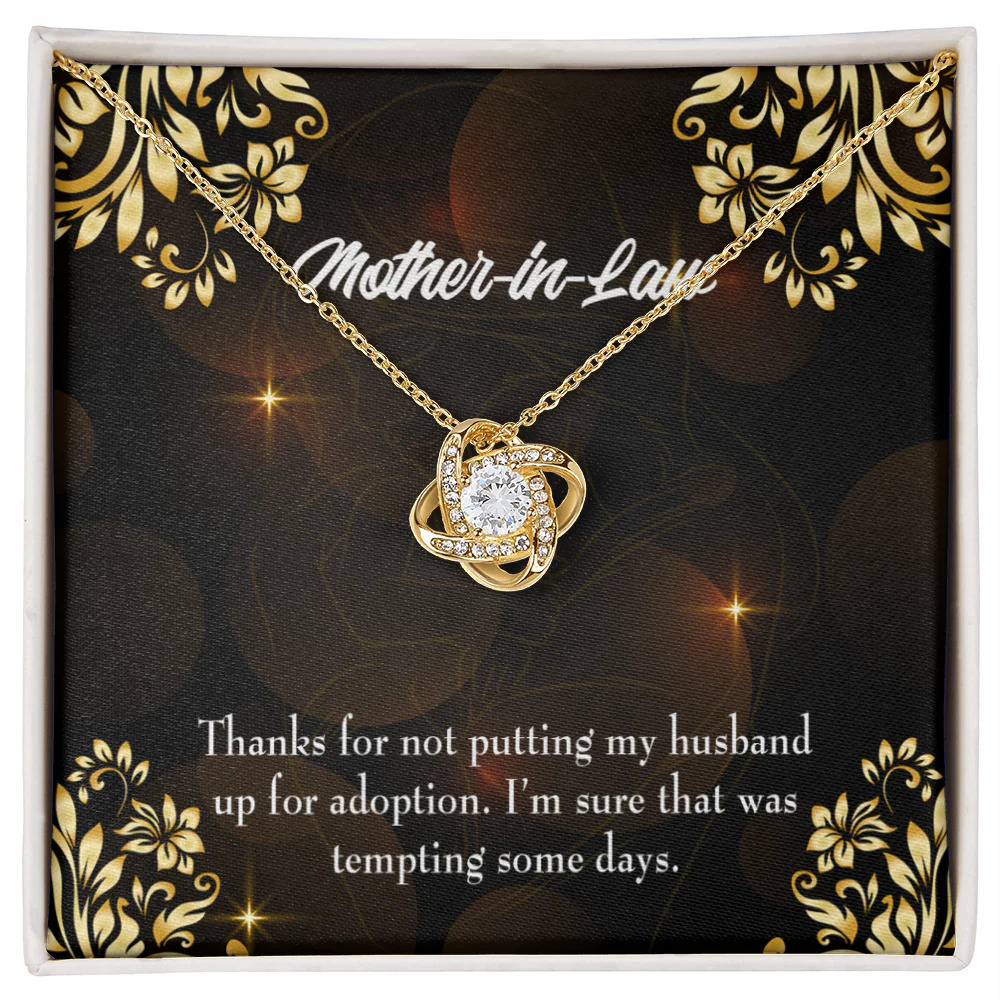 Mother-in-law Funny Infinity Knot CZ Necklace Gold Tone Standard Box